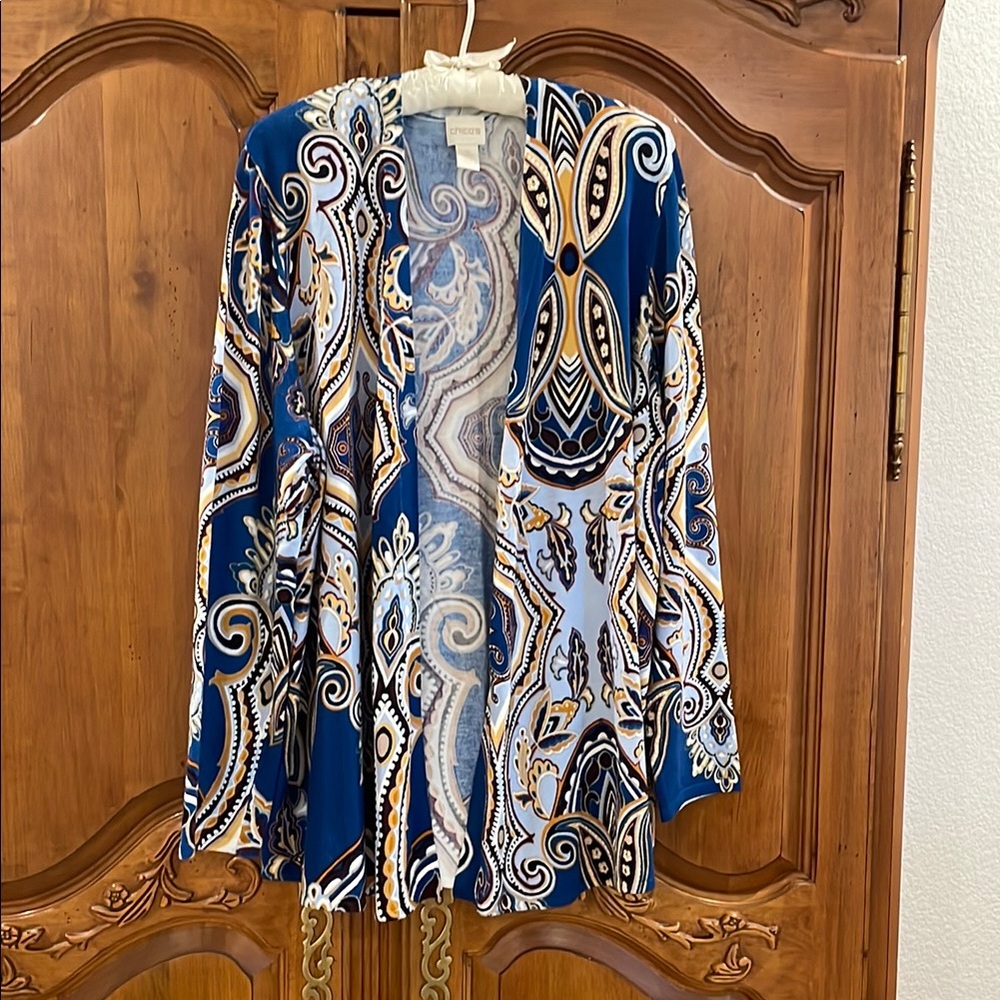 Chico's Blue and White Paisley Cardigan
